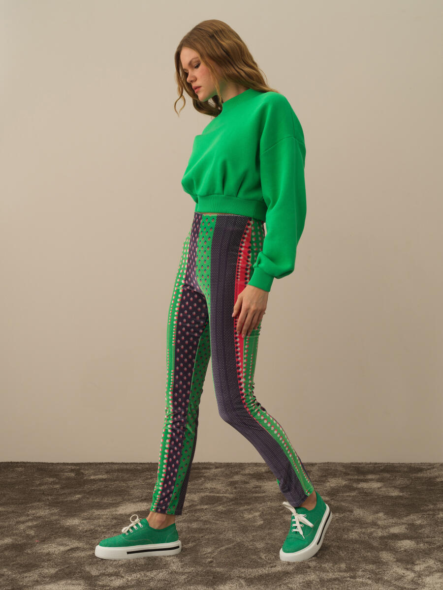 Pembe Esnek Dokulu Slim Fit Tayt - 2