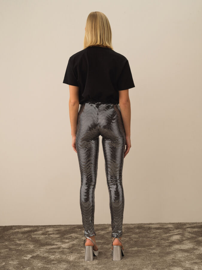 Siyah Esnek Dokulu Slim Fit Tayt - Xint