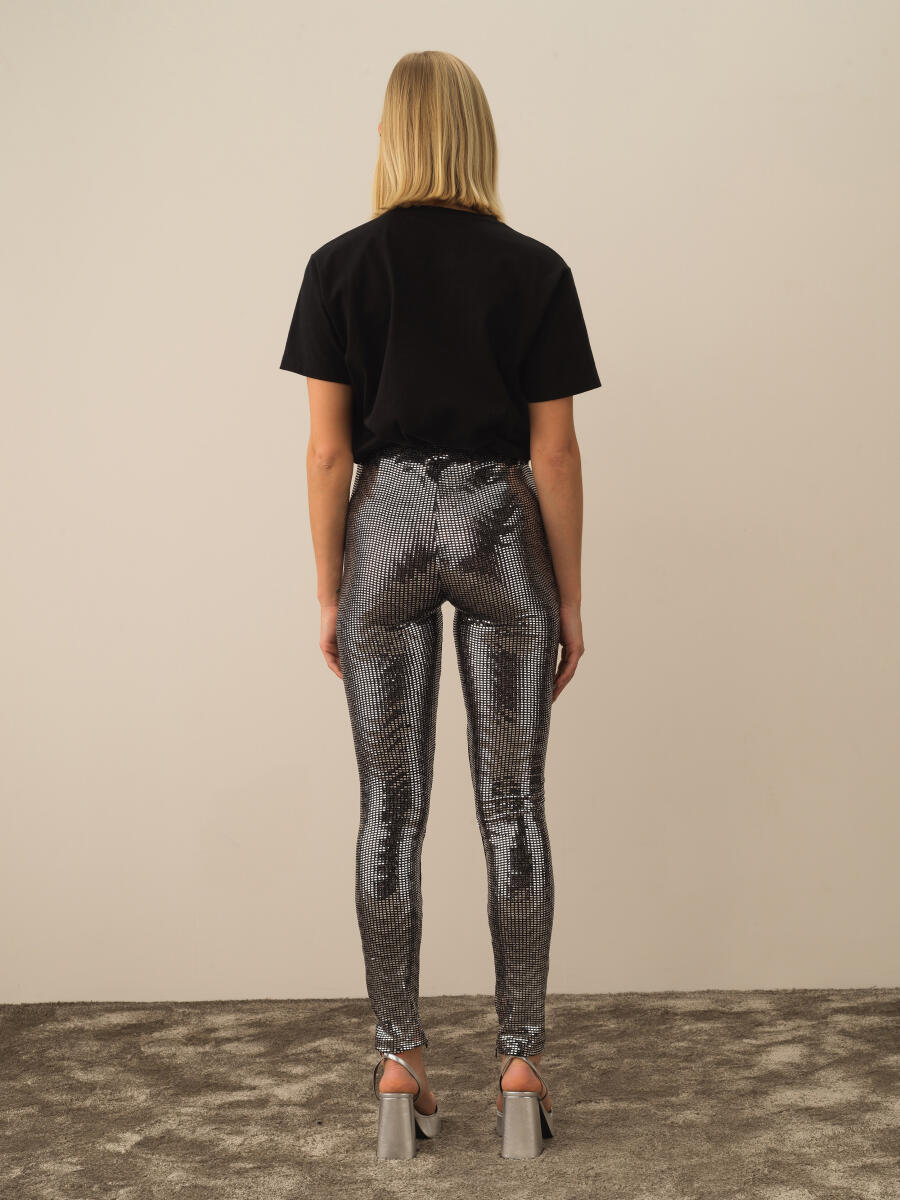 Siyah Esnek Dokulu Slim Fit Tayt - 4