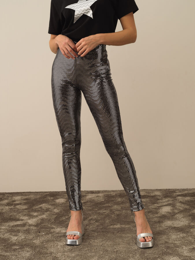 Siyah Esnek Dokulu Slim Fit Tayt - Xint