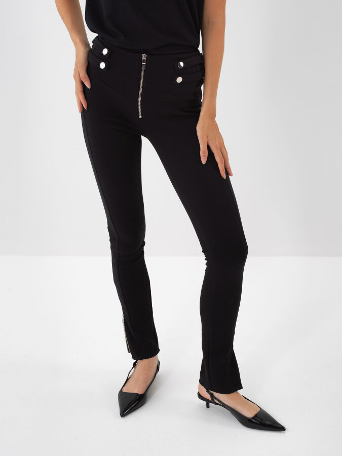 Siyah Pamuk Dokulu Slim Fit Tayt - Xint