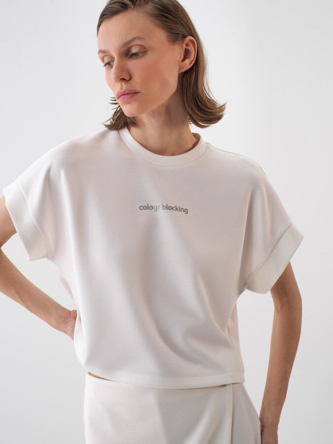 Beyaz Modal Karışımlı Oversize Tişört - 1