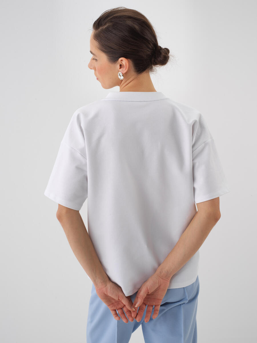 Beyaz Pamuk Dokulu Oversize Tişört - 5