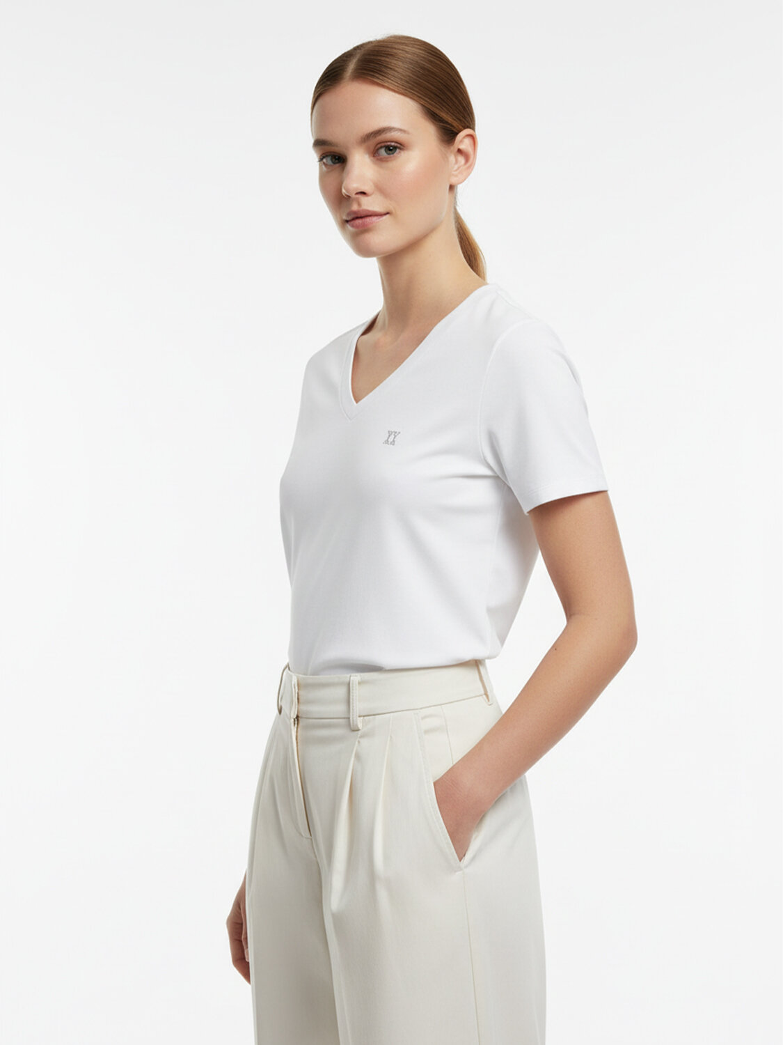 Beyaz Pamuk Dokulu Regular Fit Tişört - 3