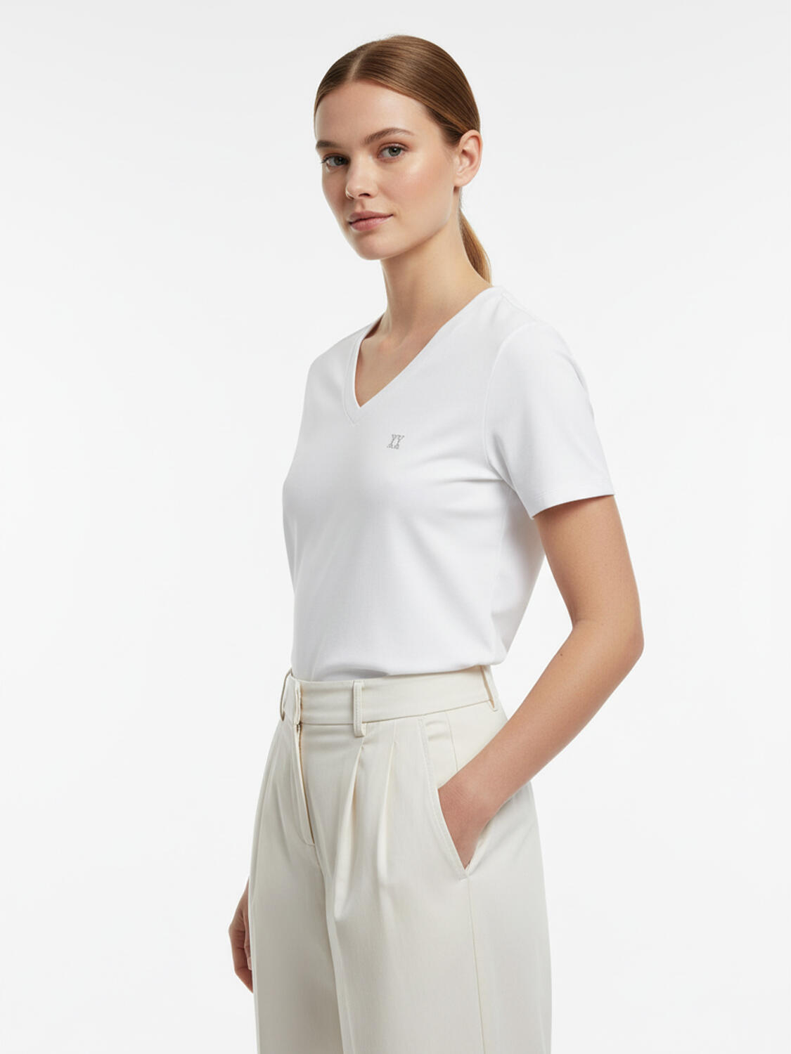 Beyaz Pamuk Dokulu Regular Fit Tişört - 3