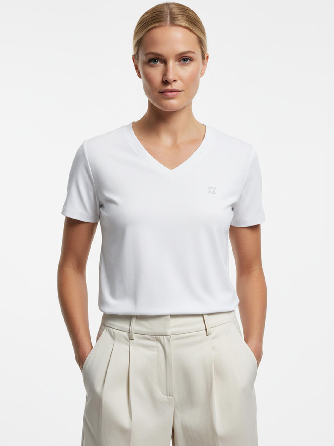 Beyaz Pamuk Dokulu Regular Fit Tişört - 1