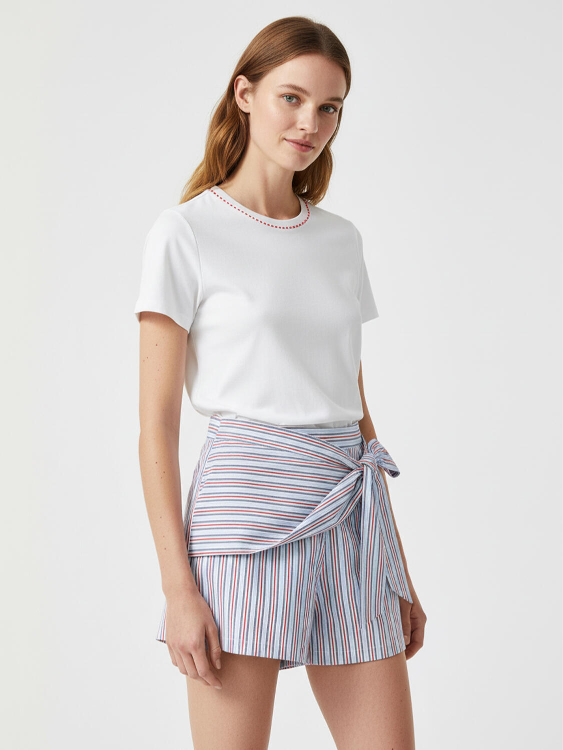 Beyaz Pamuk Dokulu Regular Fit Tişört - 3