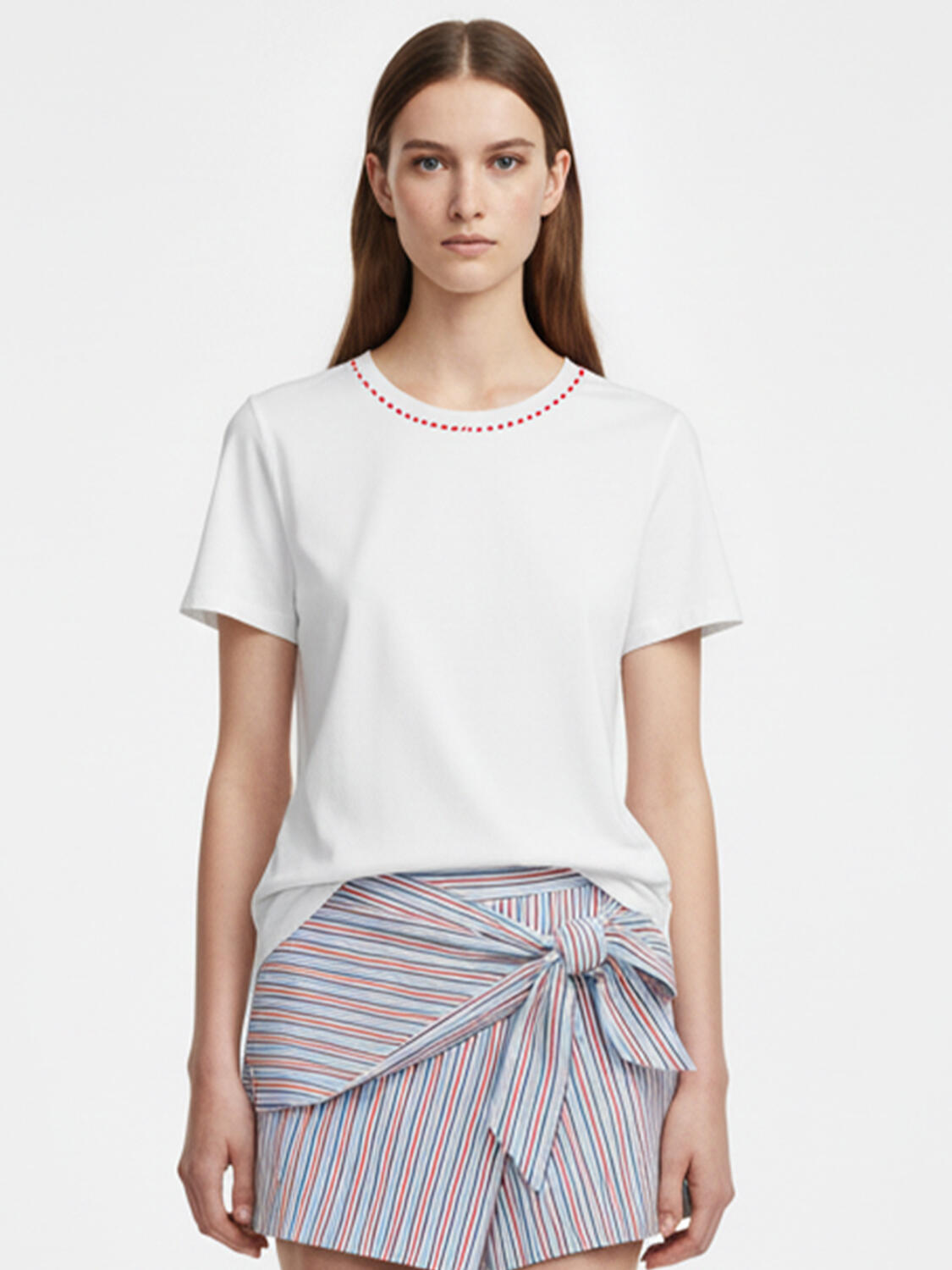 Beyaz Pamuk Dokulu Regular Fit Tişört - 1