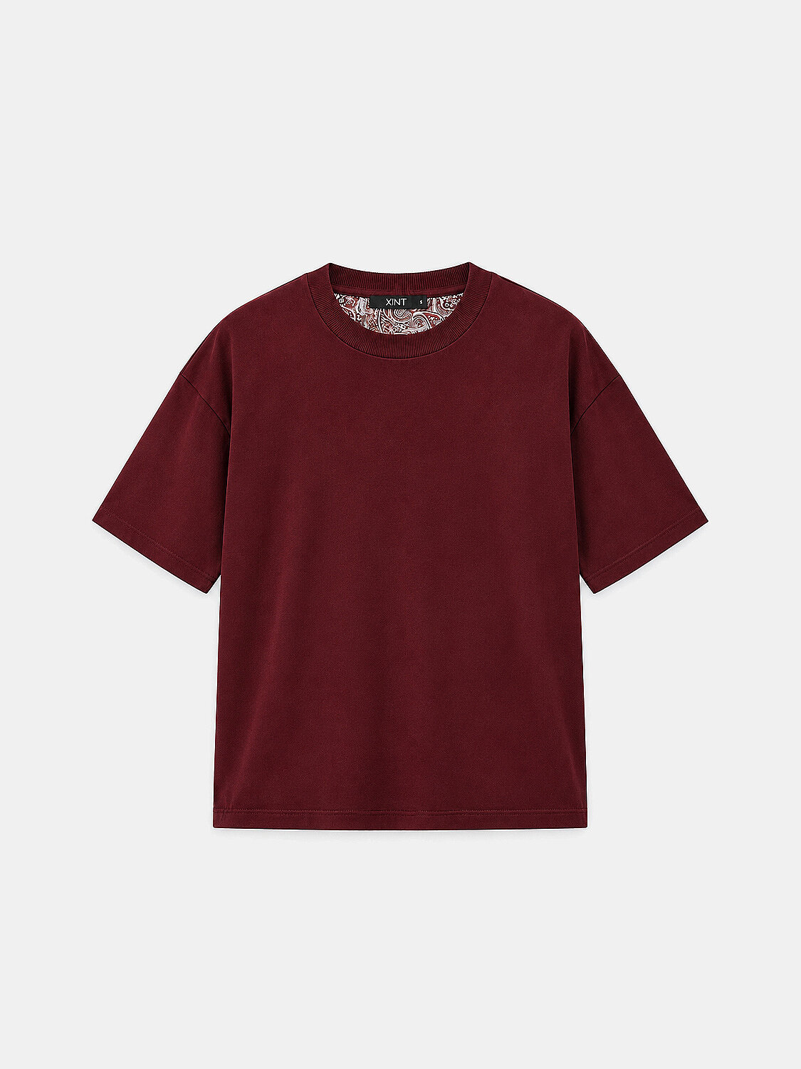 Bordo Oversize Bisiklet Yaka Pamuk Tişört