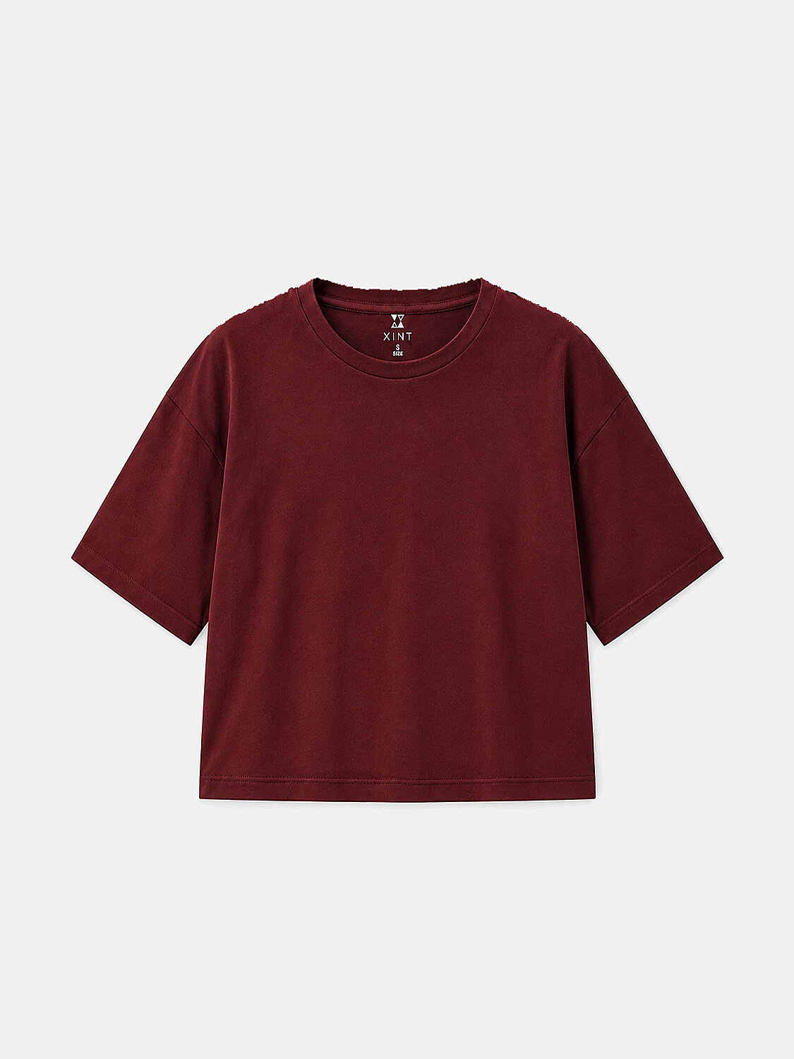 Bordo Oversize Bisiklet Yaka Pamuklu Tişört
