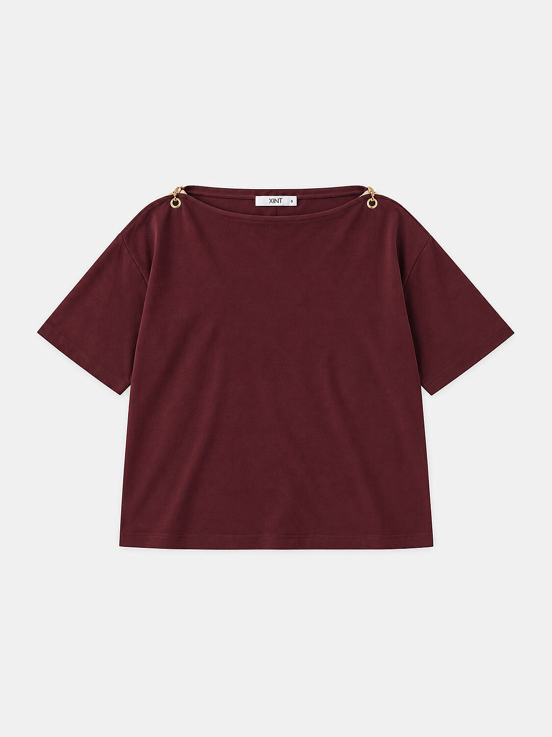Bordo Pamuk Dokulu Oversize Tişört - 1
