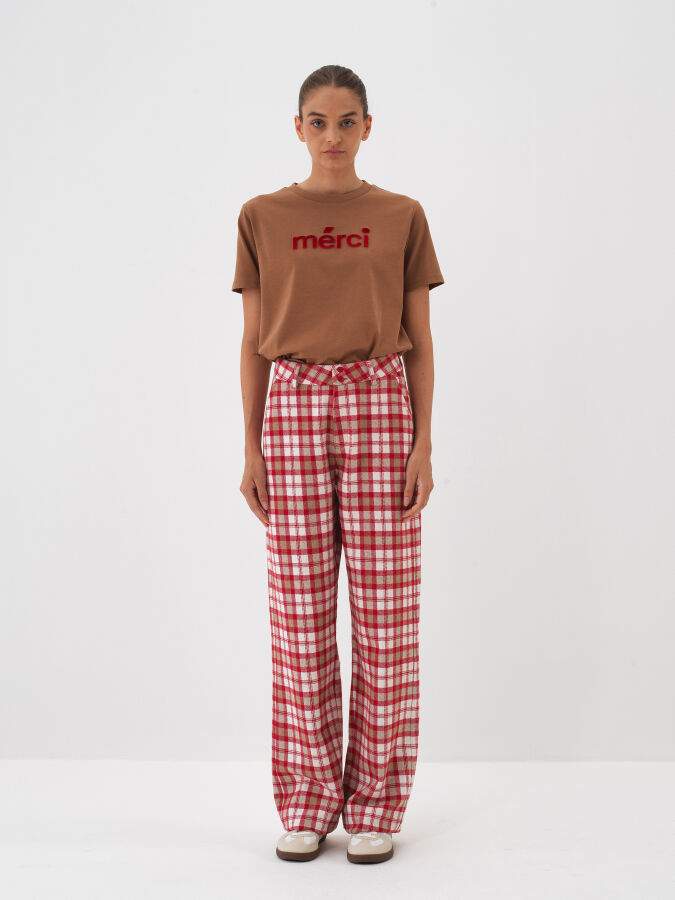 Camel Pamuk Dokulu Regular Fit Tişört - Xint