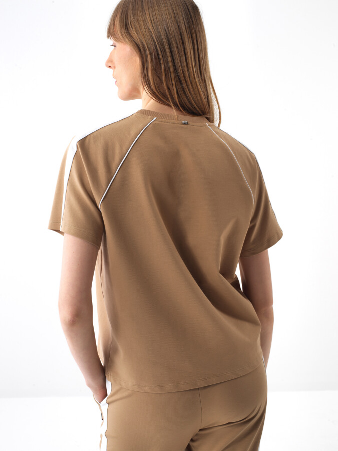 Camel Pamuk Dokulu Regular Fit Tişört - 4