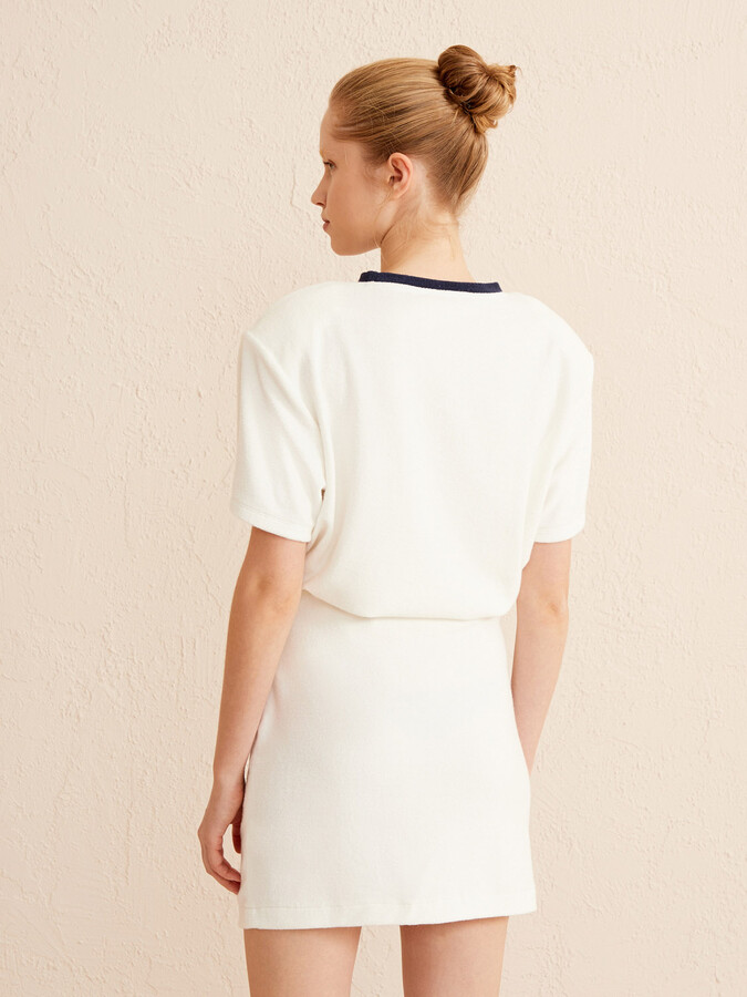 Ekru Oversize Pamuklu Havlu Tişört - 5