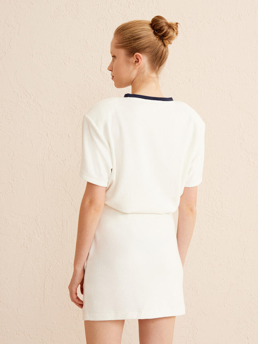 Ekru Oversize Pamuklu Havlu Tişört - 5