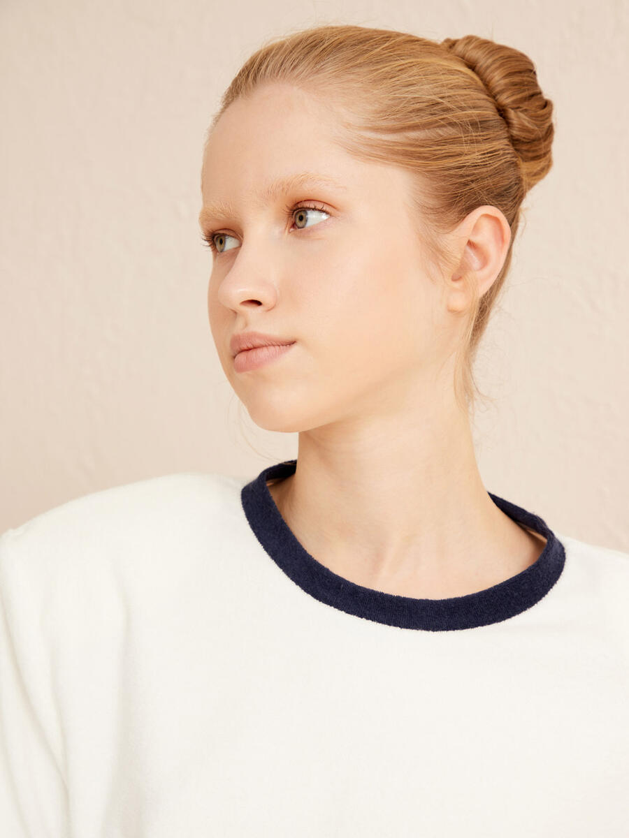 Ekru Oversize Pamuklu Havlu Tişört - 4