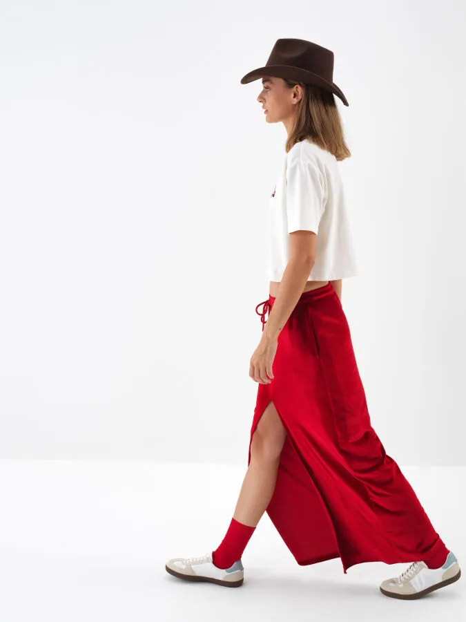 Ekru Pamuk Dokulu Oversize Tişört - Xint