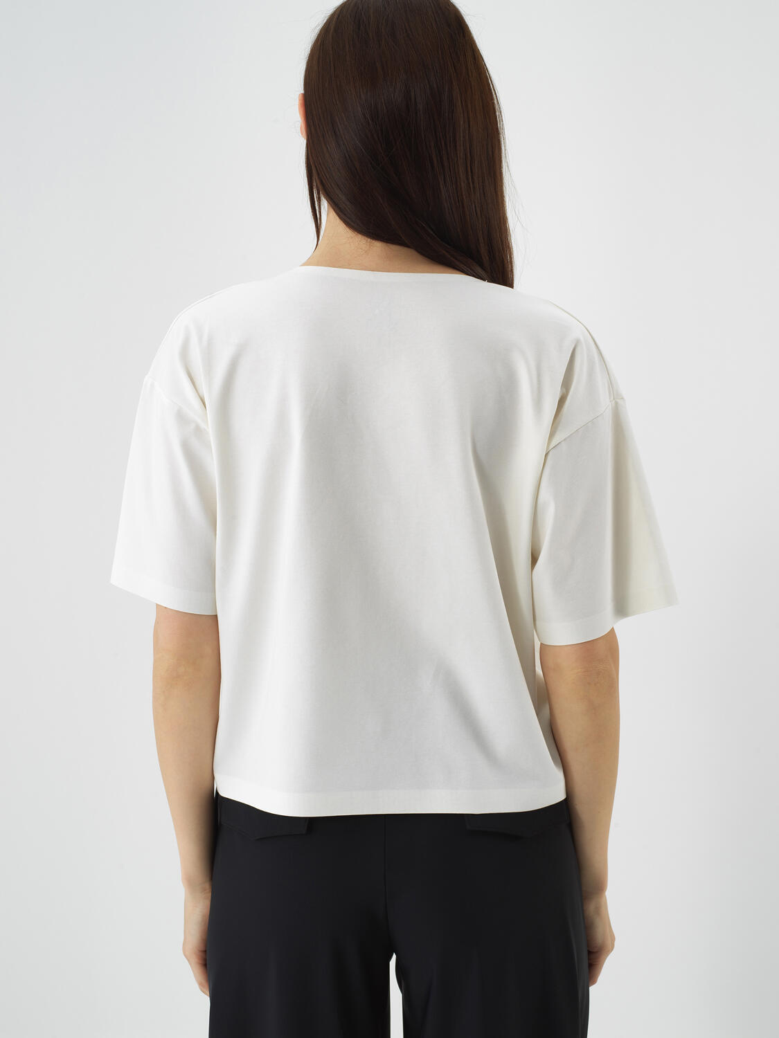 Ekru Pamuk Dokulu Oversize Tişört - 4