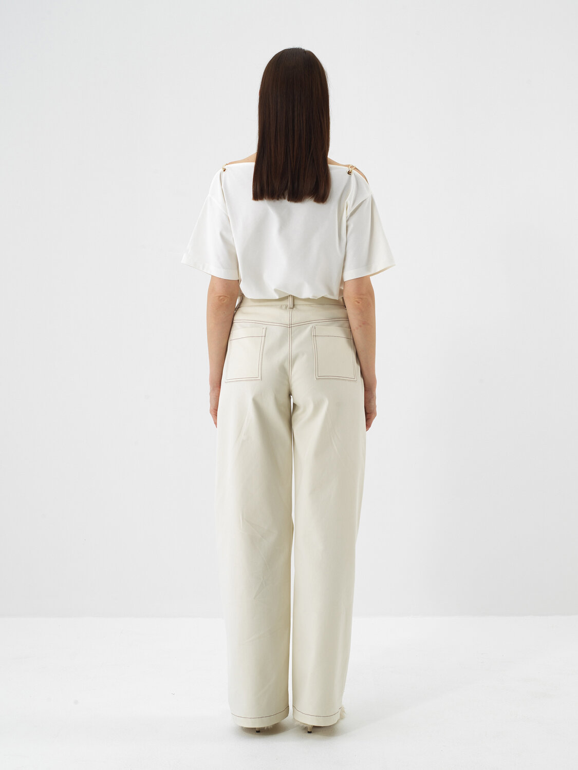 Ekru Pamuk Dokulu Oversize Tişört - Xint