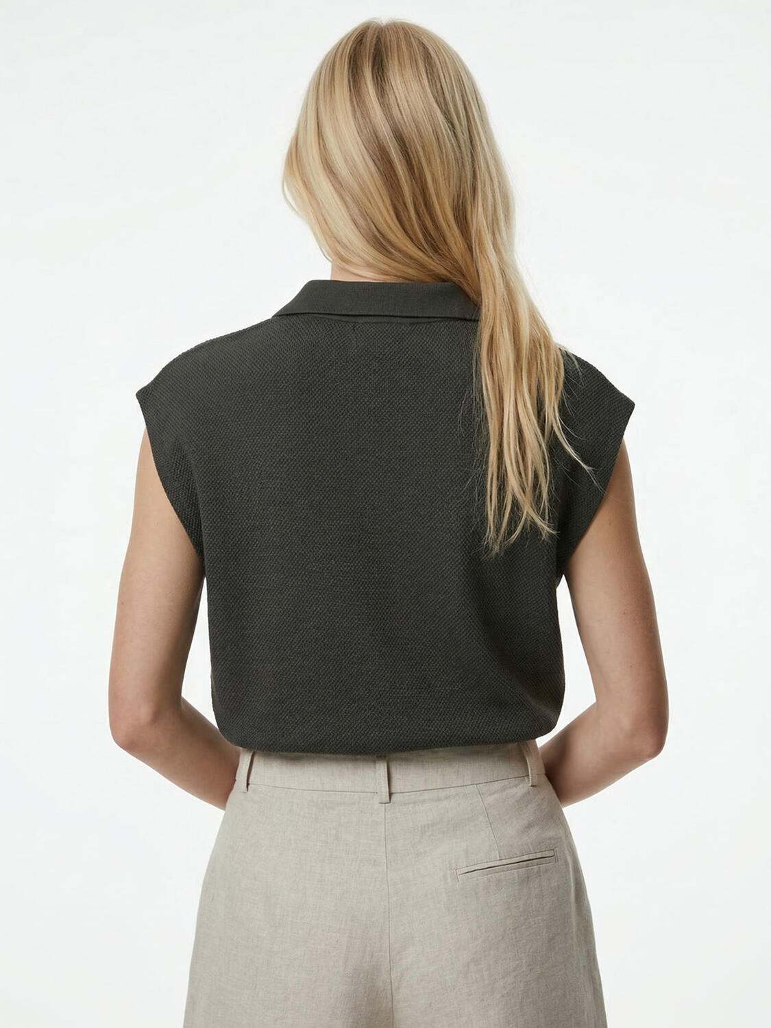 Haki Pamuk Dokulu Oversize Tişört - 3