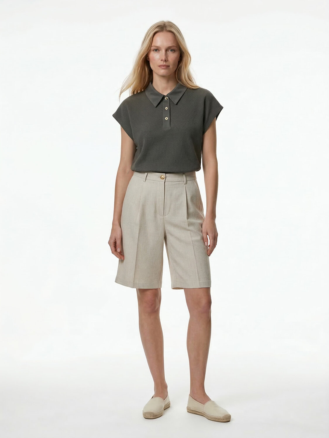 Haki Pamuk Dokulu Oversize Tişört (1)