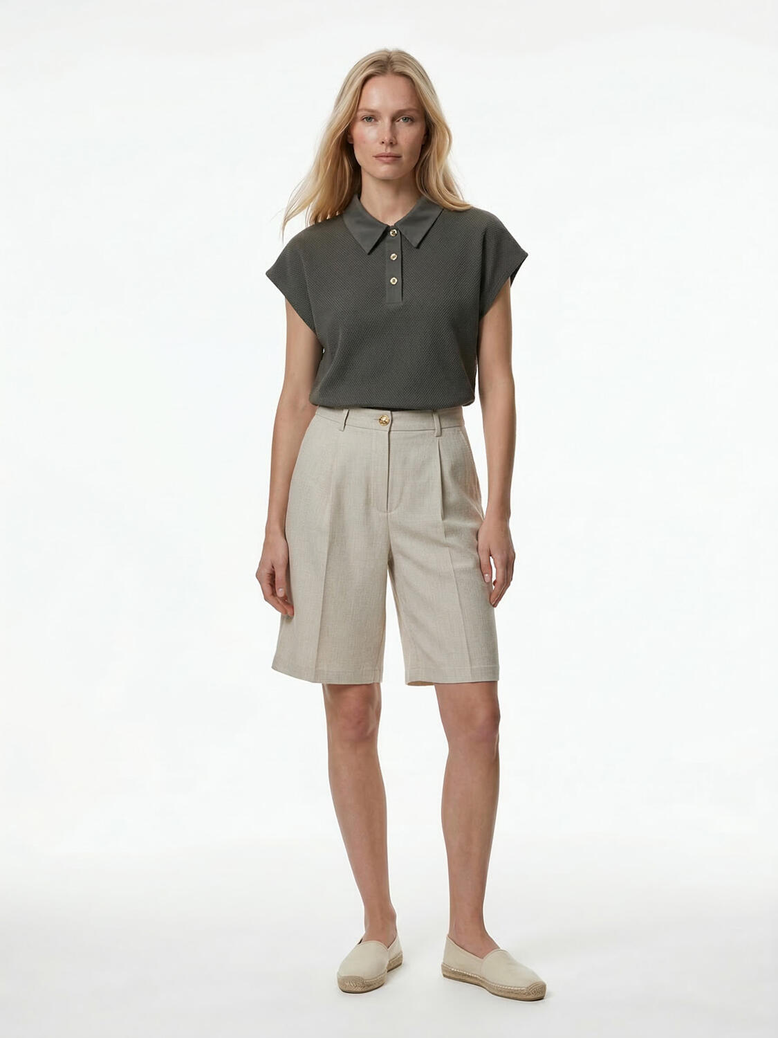 Haki Pamuk Dokulu Oversize Tişört - 2