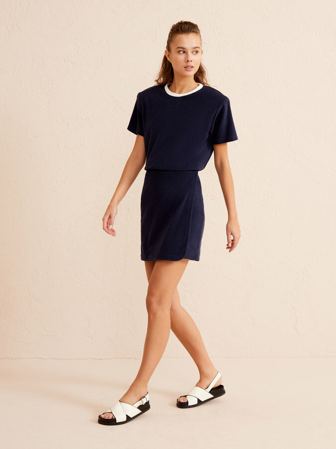 Lacivert Oversize Pamuklu Havlu Tişört (1)