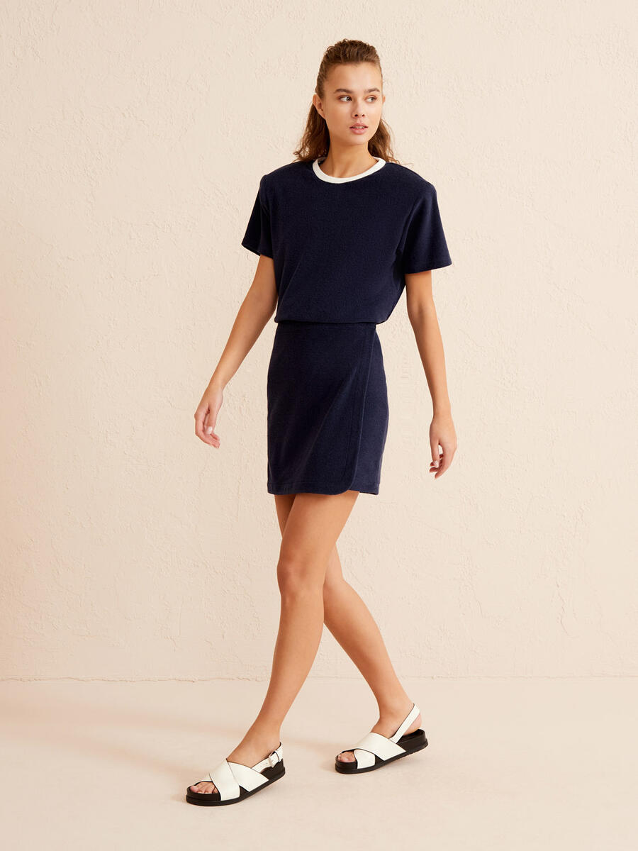 Lacivert Oversize Pamuklu Havlu Tişört - 2