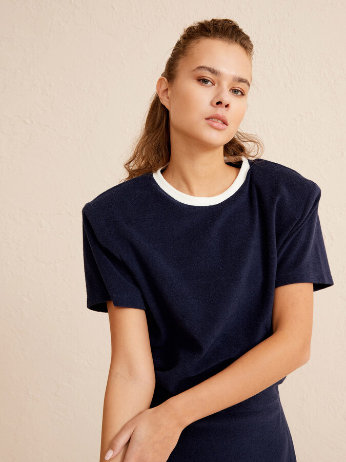 Lacivert Oversize Pamuklu Havlu Tişört