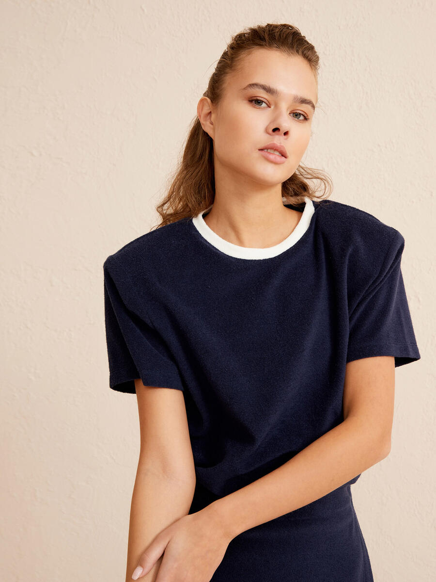 Lacivert Oversize Pamuklu Havlu Tişört - 1