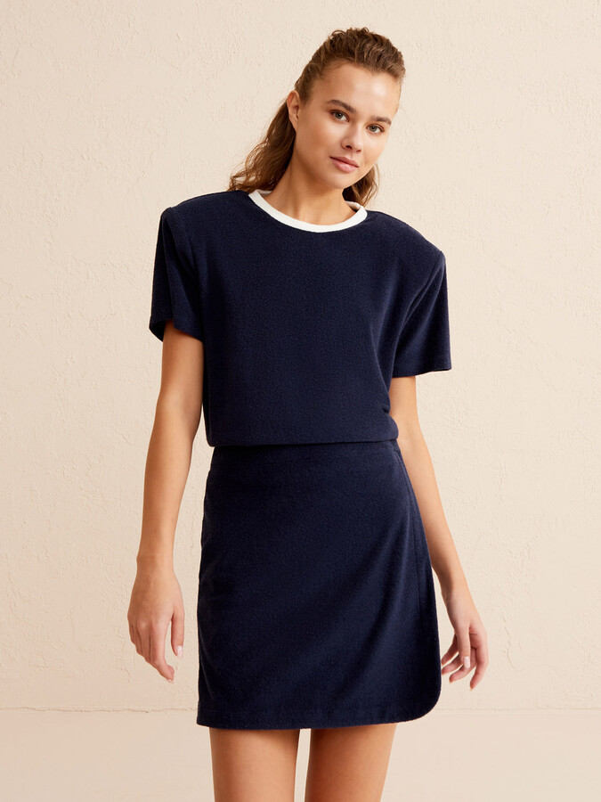 Lacivert Oversize Pamuklu Havlu Tişört - 3