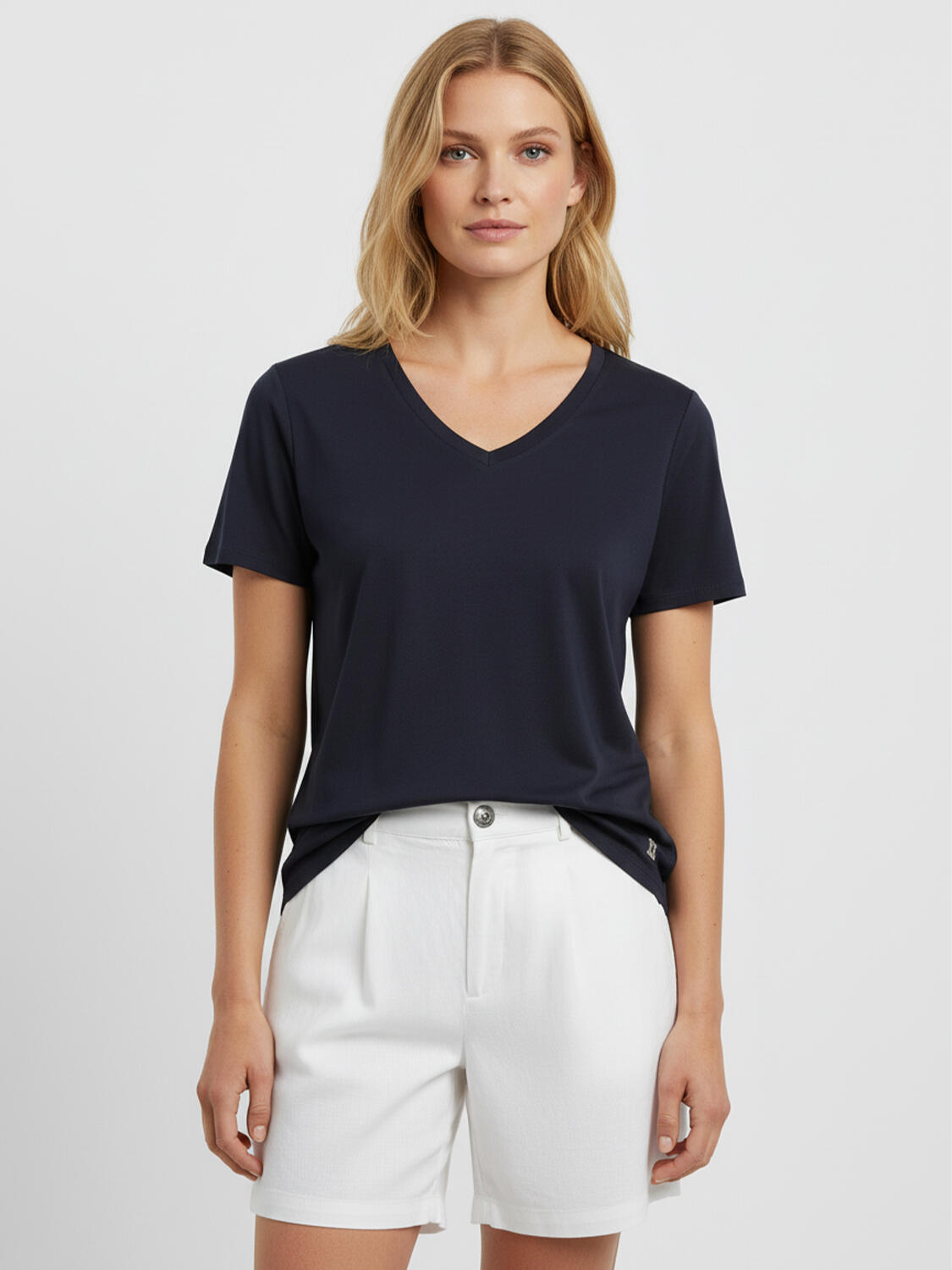 Lacivert Pamuk Dokulu Regular Fit Tişört - 1