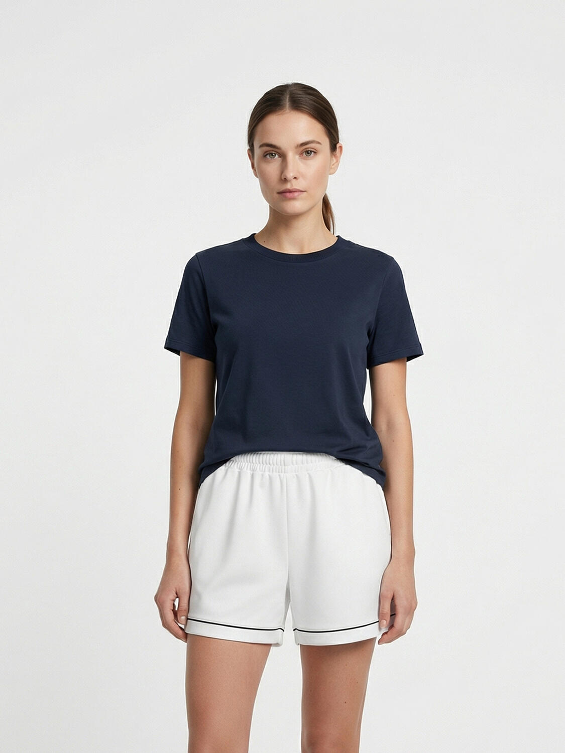 Lacivert Pamuk Dokulu Regular Fit Tişört - 1