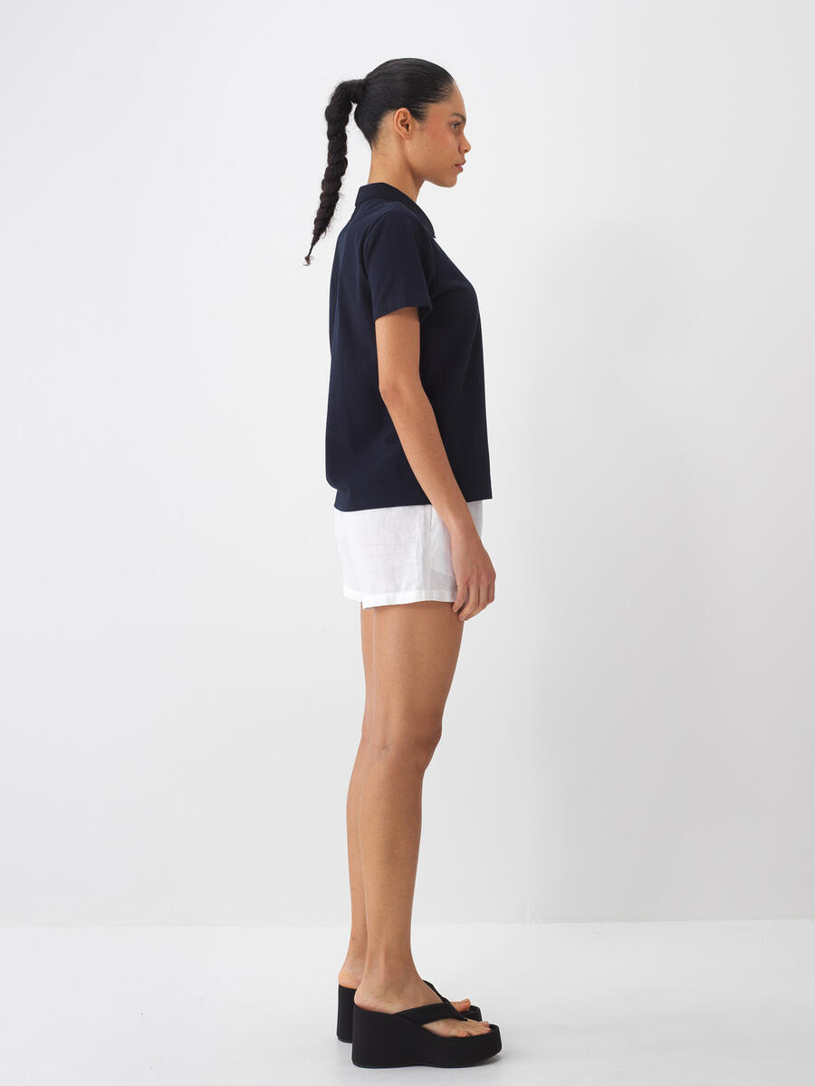 Lacivert Pamuk Dokulu Regular Fit Tişört - 4