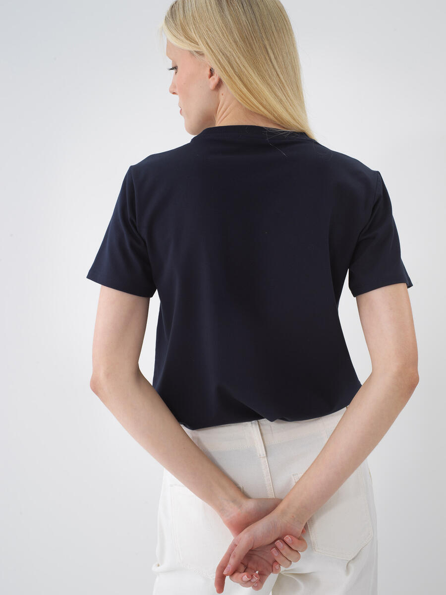 Lacivert Pamuk Dokulu Regular Fit Tişört - 5