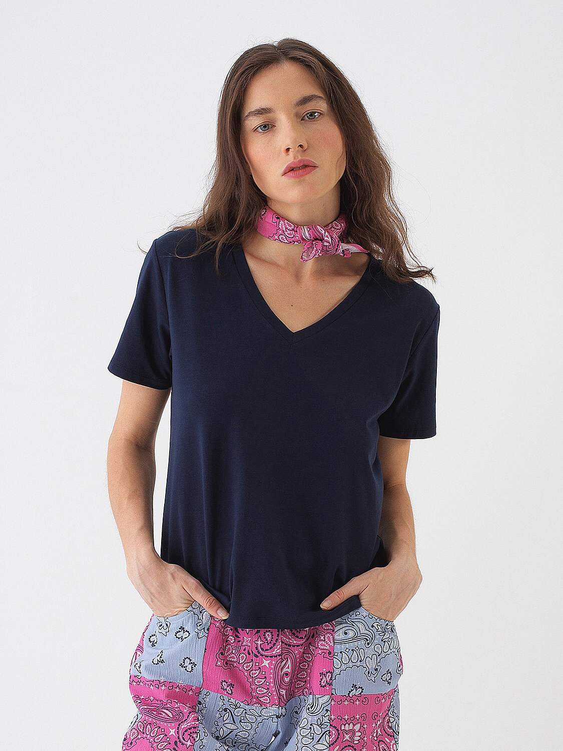 Lacivert Pamuk Dokulu Regular Fit Tişört