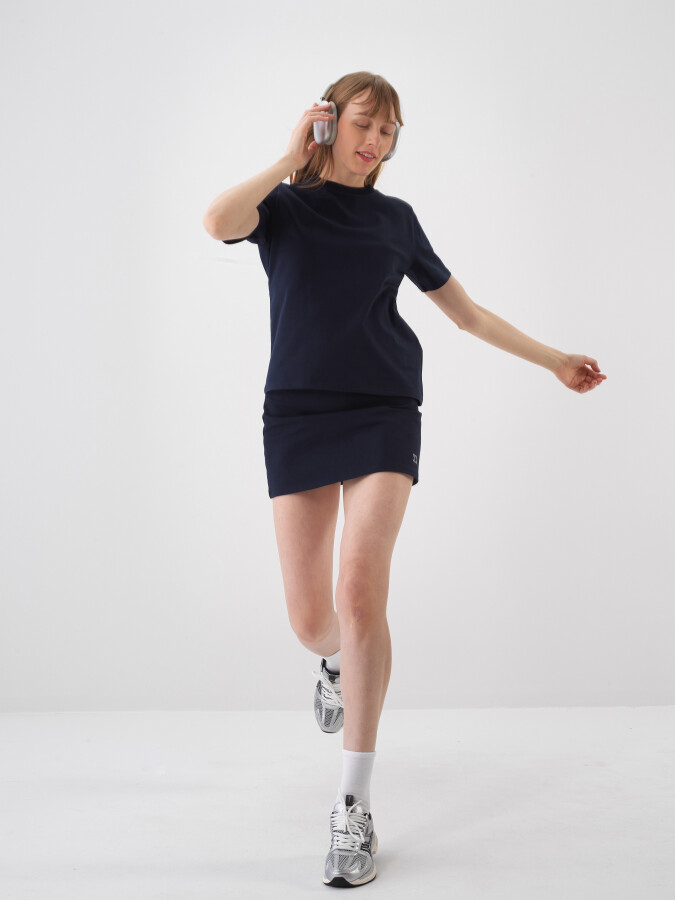 Lacivert Pamuk Dokulu Regular Fit Tişört - 3