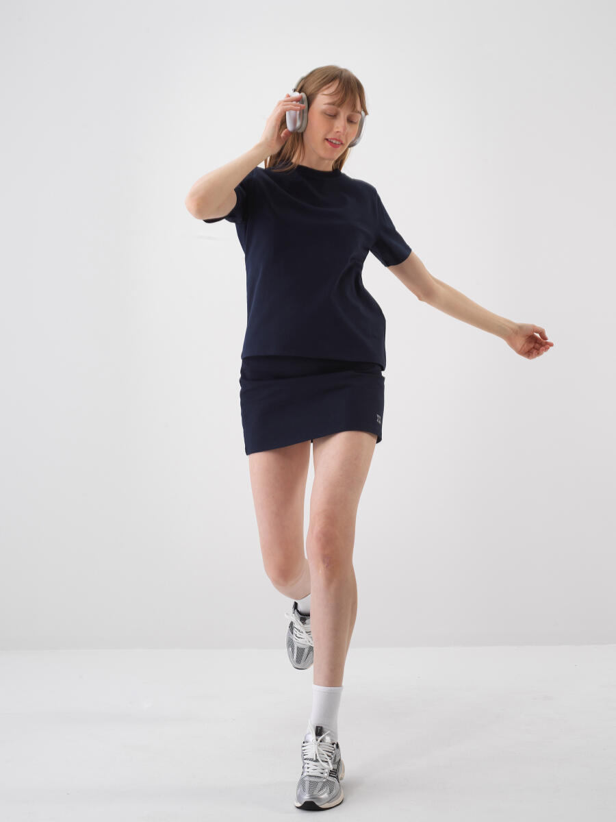 Lacivert Pamuk Dokulu Regular Fit Tişört - 3