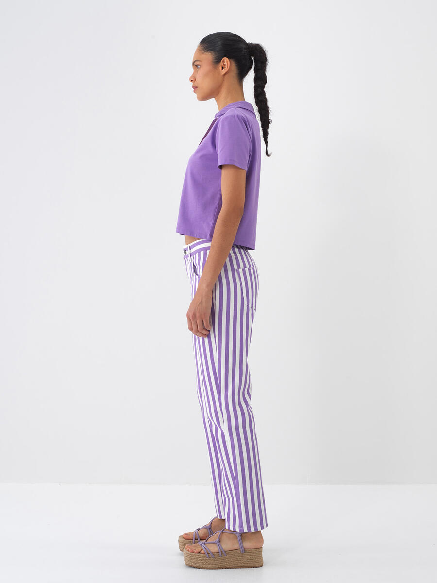 Lila Pamuk Dokulu Oversize Tişört - 5