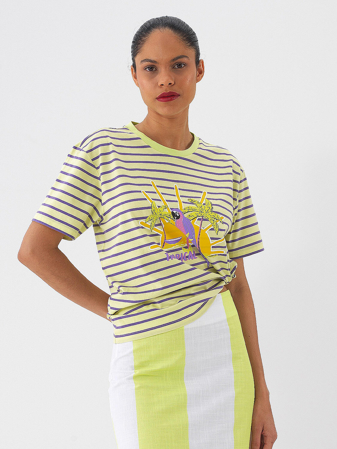 Lila Pamuk Dokulu Oversize Tişört - 2