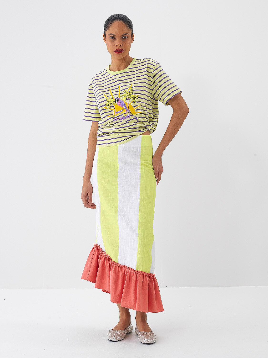 Lila Pamuk Dokulu Oversize Tişört - 1