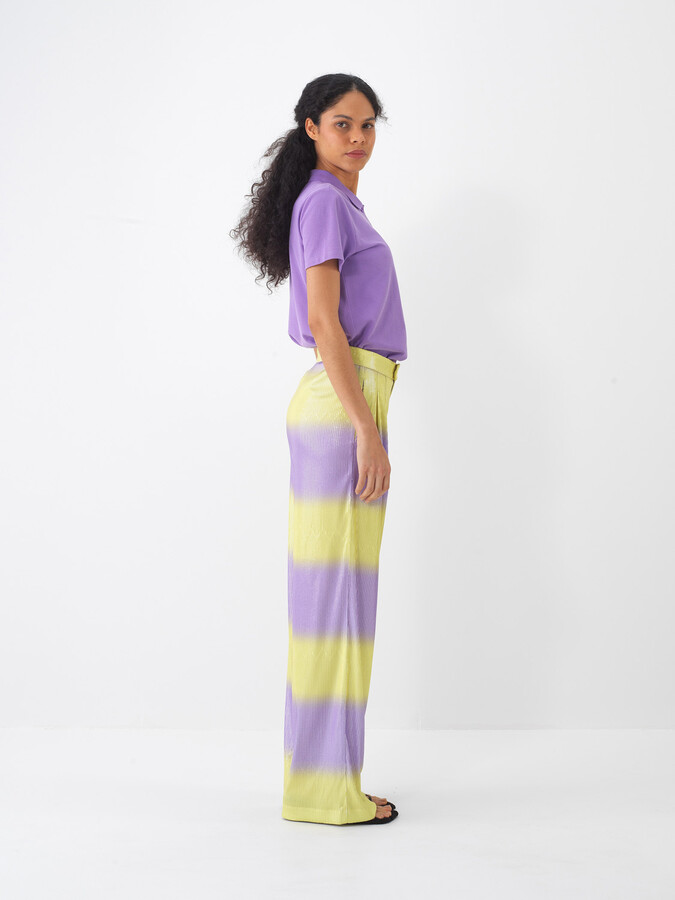 Lila Pamuk Dokulu Regular Fit Tişört - 4