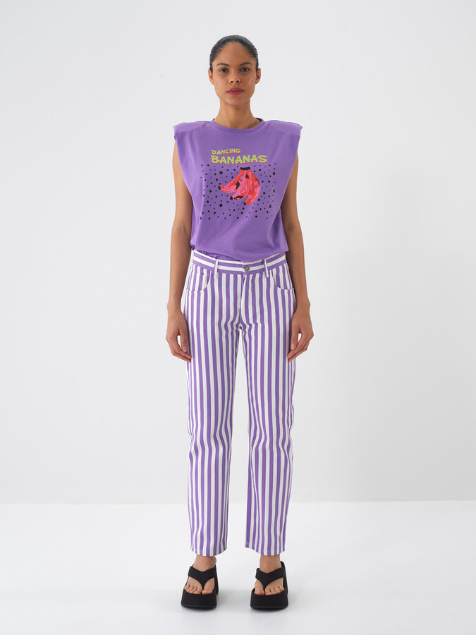 Lila Pamuk Dokulu Regular Fit Tişört - 1