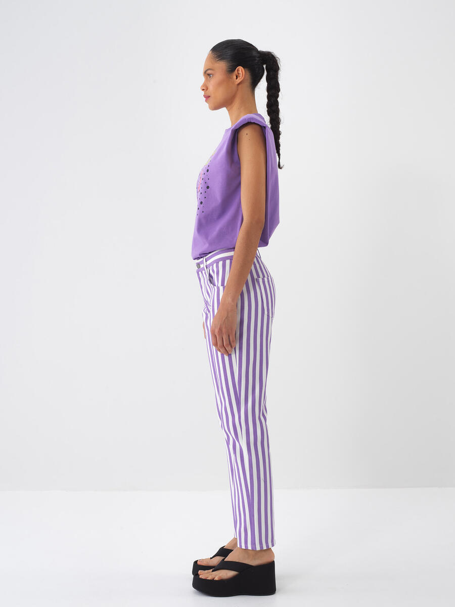 Lila Pamuk Dokulu Regular Fit Tişört - 5