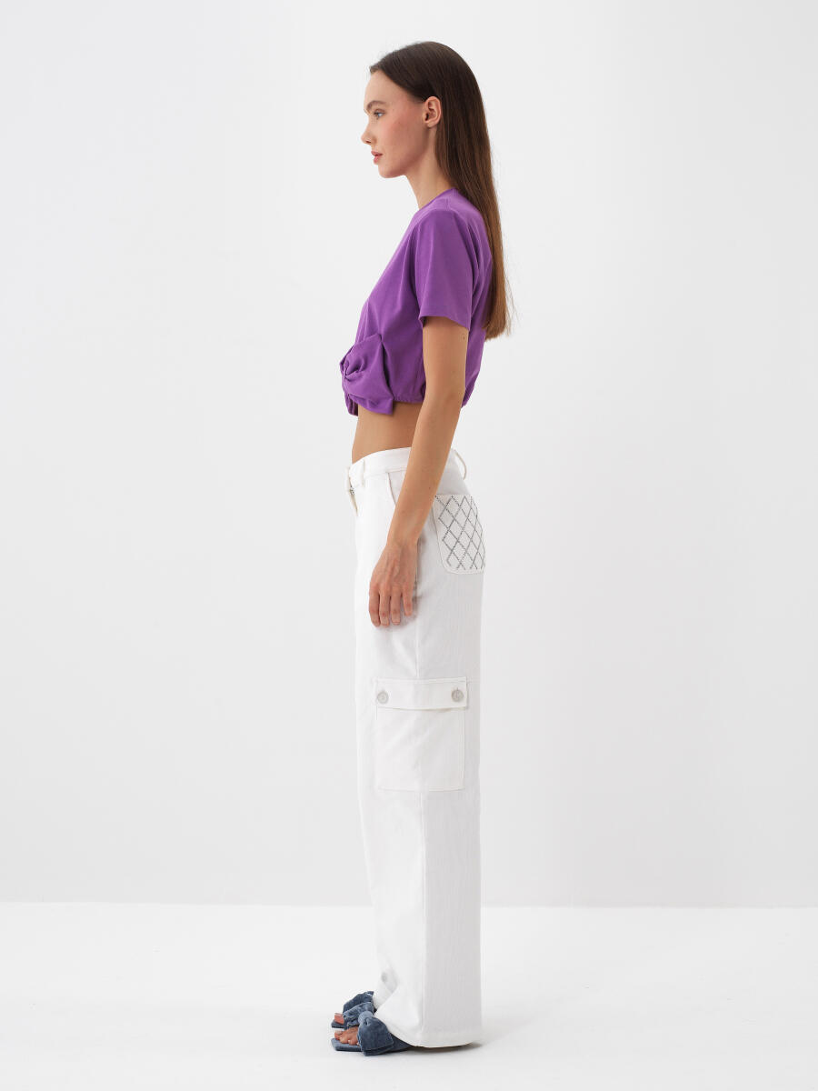 Mor Pamuk Dokulu Regular Fit Tişört - 4