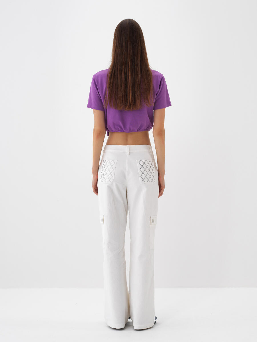 Mor Pamuk Dokulu Regular Fit Tişört - 5