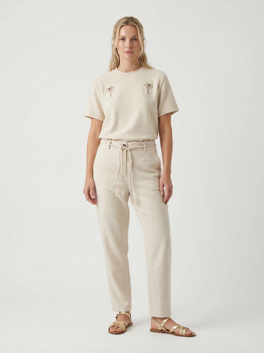 Naturel Keten Karışımlı Regular Fit Tişört (1)