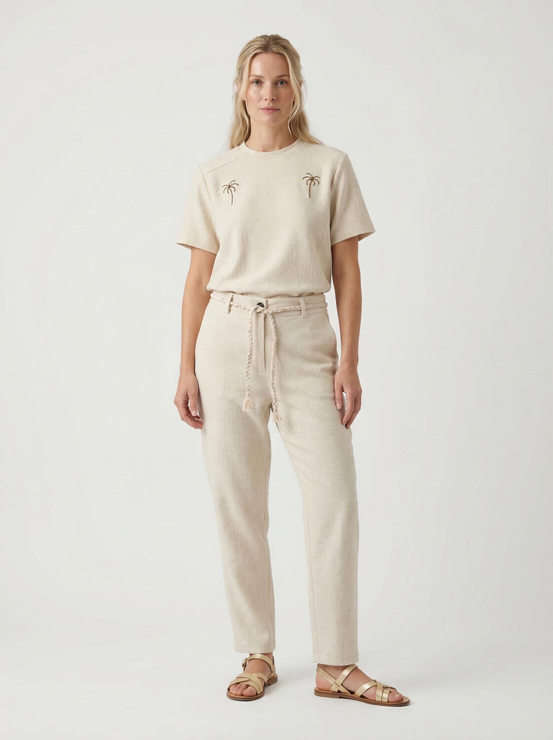 Naturel Keten Karışımlı Regular Fit Tişört - 2