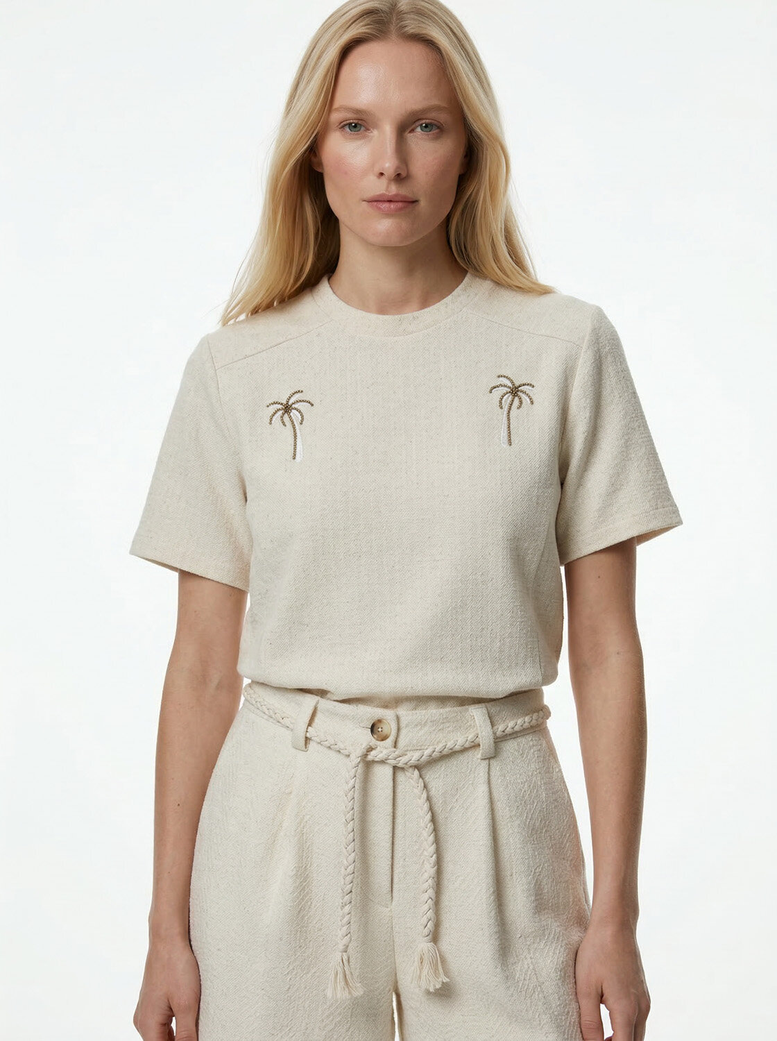 Naturel Keten Karışımlı Regular Fit Tişört