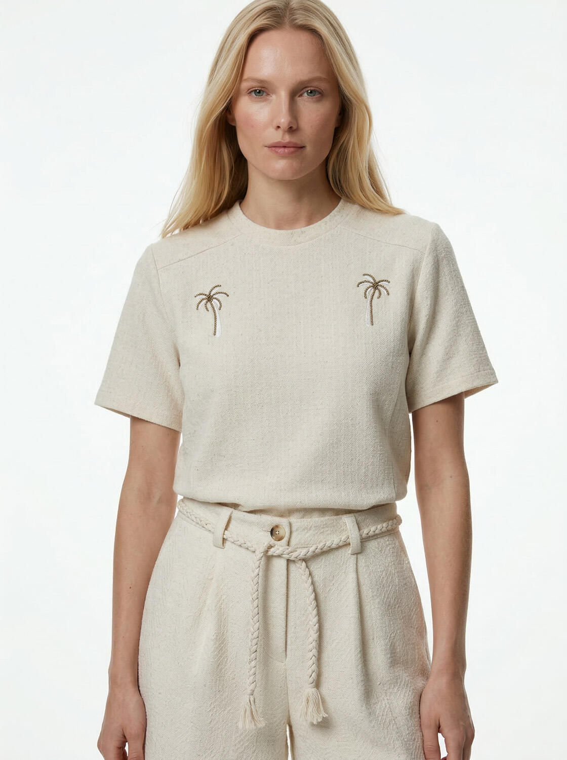 Naturel Keten Karışımlı Regular Fit Tişört - 1